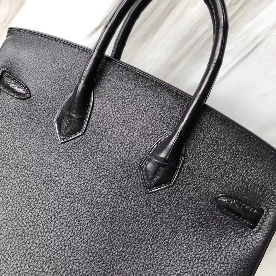 Stock Hermes CK89 Noir Matt Crocodile/Togo Calf Birkin25CM Gold Hardware