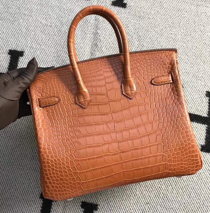 Stock Hermes Matt Crocodile Leather Birkin25CM Women&#8217;s Bag in Khaki Silver Hardware