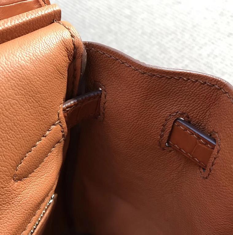 Stock Hermes Matt Crocodile Leather Birkin25CM Women&#8217;s Bag in Khaki Silver Hardware