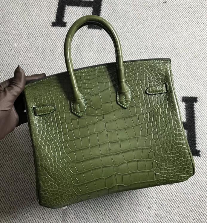 Stock Hermes Vert Canopee Matt Crocodile Birkin Bag25CM Silver Hardware