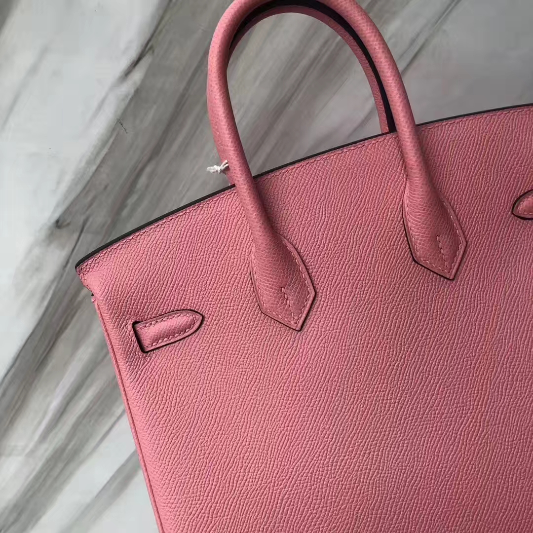 Stock Hermes 1Q Rose Confetti Epsom Calf Birkin25CM Bag Silver Hardware