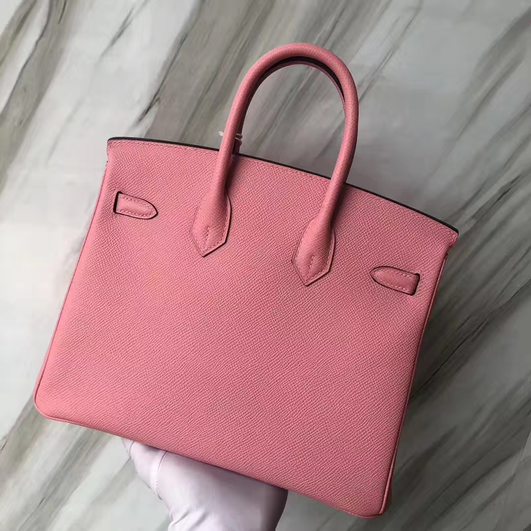 Stock Hermes 1Q Rose Confetti Epsom Calf Birkin25CM Bag Silver Hardware