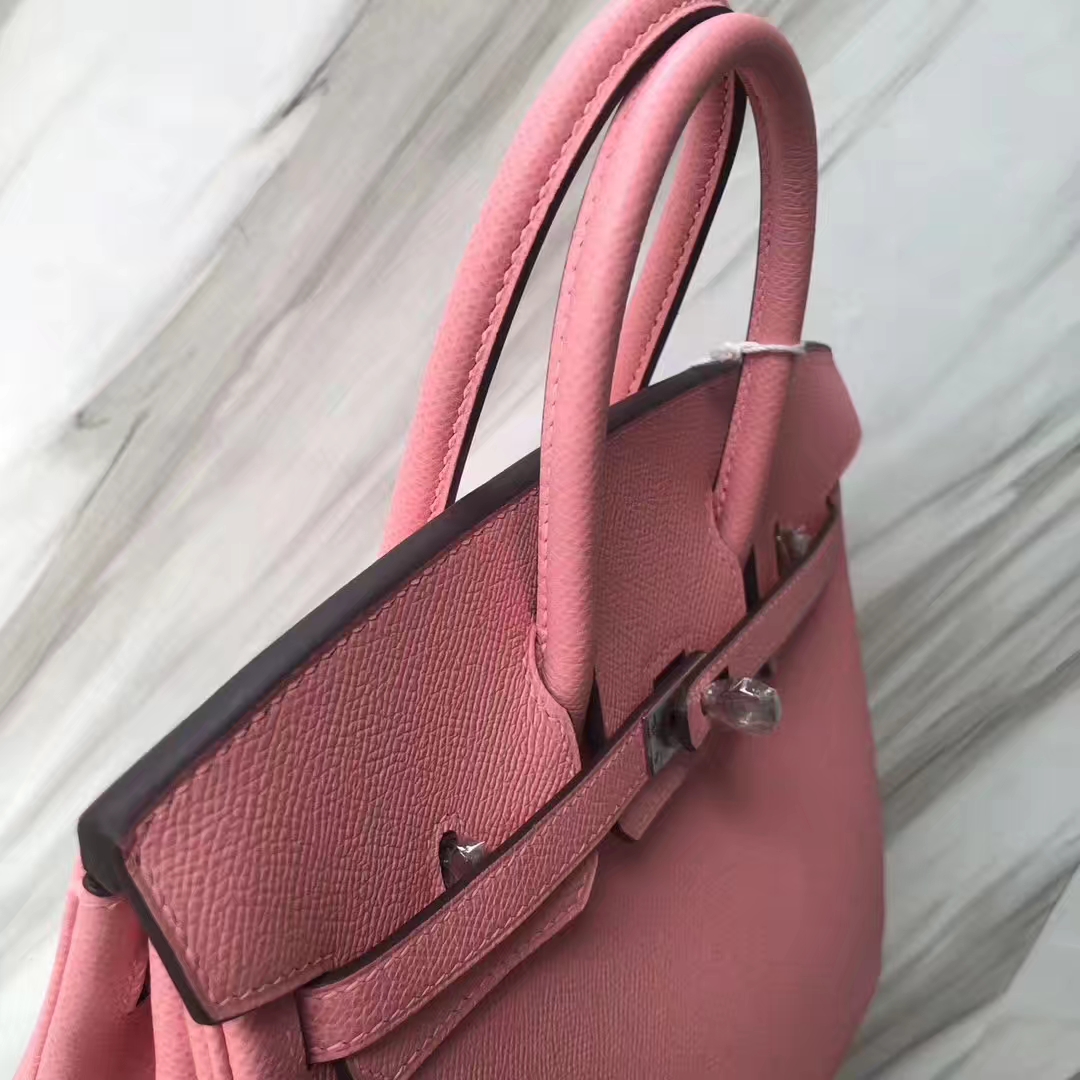 Stock Hermes 1Q Rose Confetti Epsom Calf Birkin25CM Bag Silver Hardware