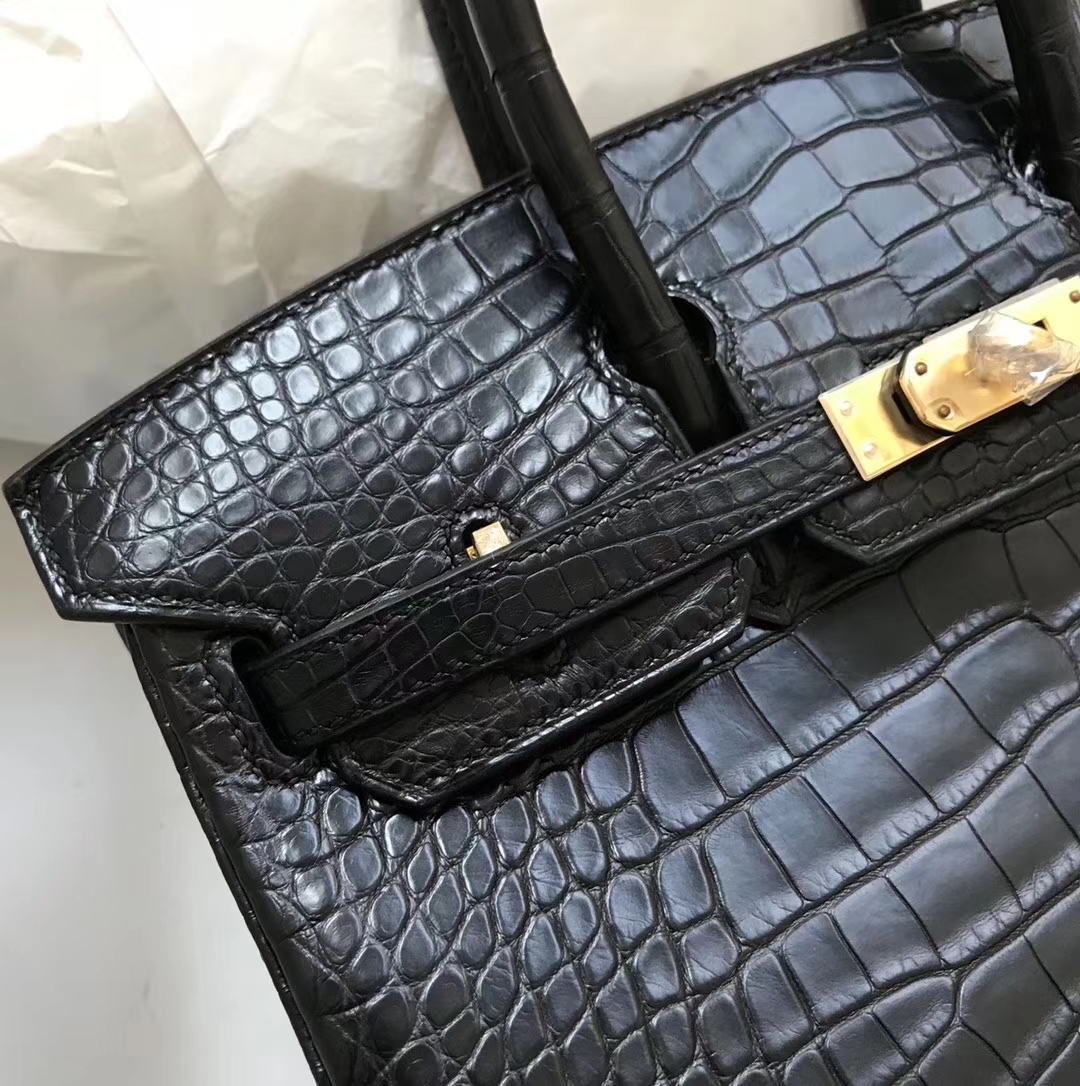 Stock Hermes Matt Crocodile Birkin Bag25CM in CK89 Noir Gold Hardware
