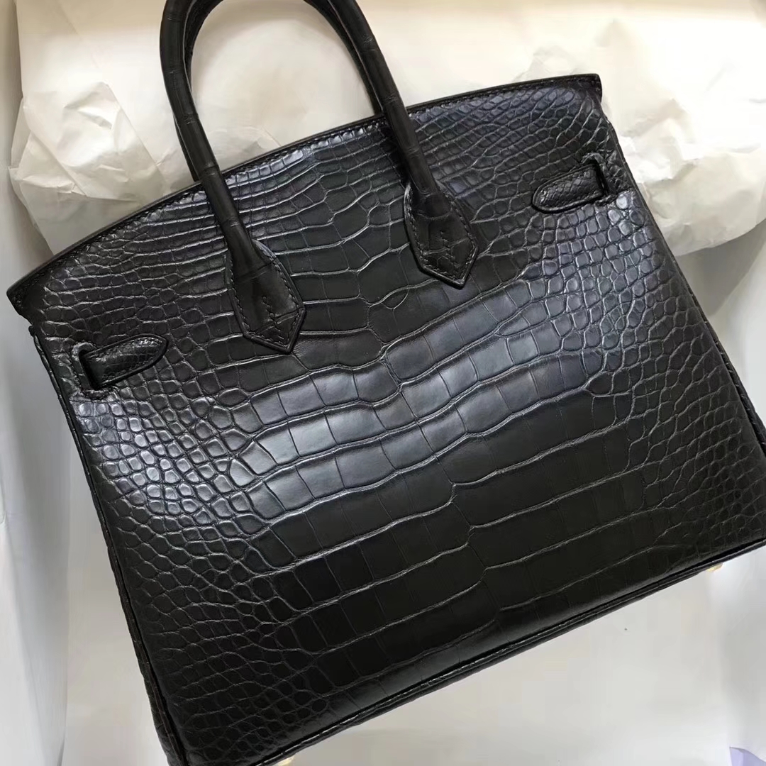 Stock Hermes Matt Crocodile Birkin Bag25CM in CK89 Noir Gold Hardware