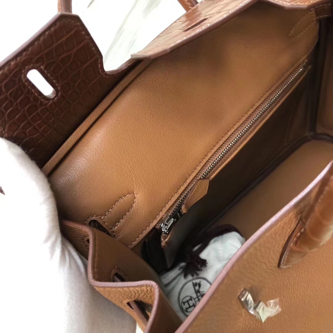 Customization Hermes Touch Series Birkin25CM Bag Brown Matt Crocodile/Togo Leather