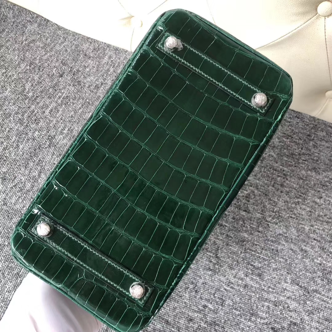 Stock Luxury Hermes CK67 Vert Fonce Shiny Crocodile Birkin Bag25CM Silver Hardware