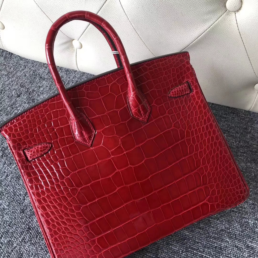 Stock Hermes CK95 Braise Alligator Shiny Crocodile Birkin25CM Bag Silver Hardware