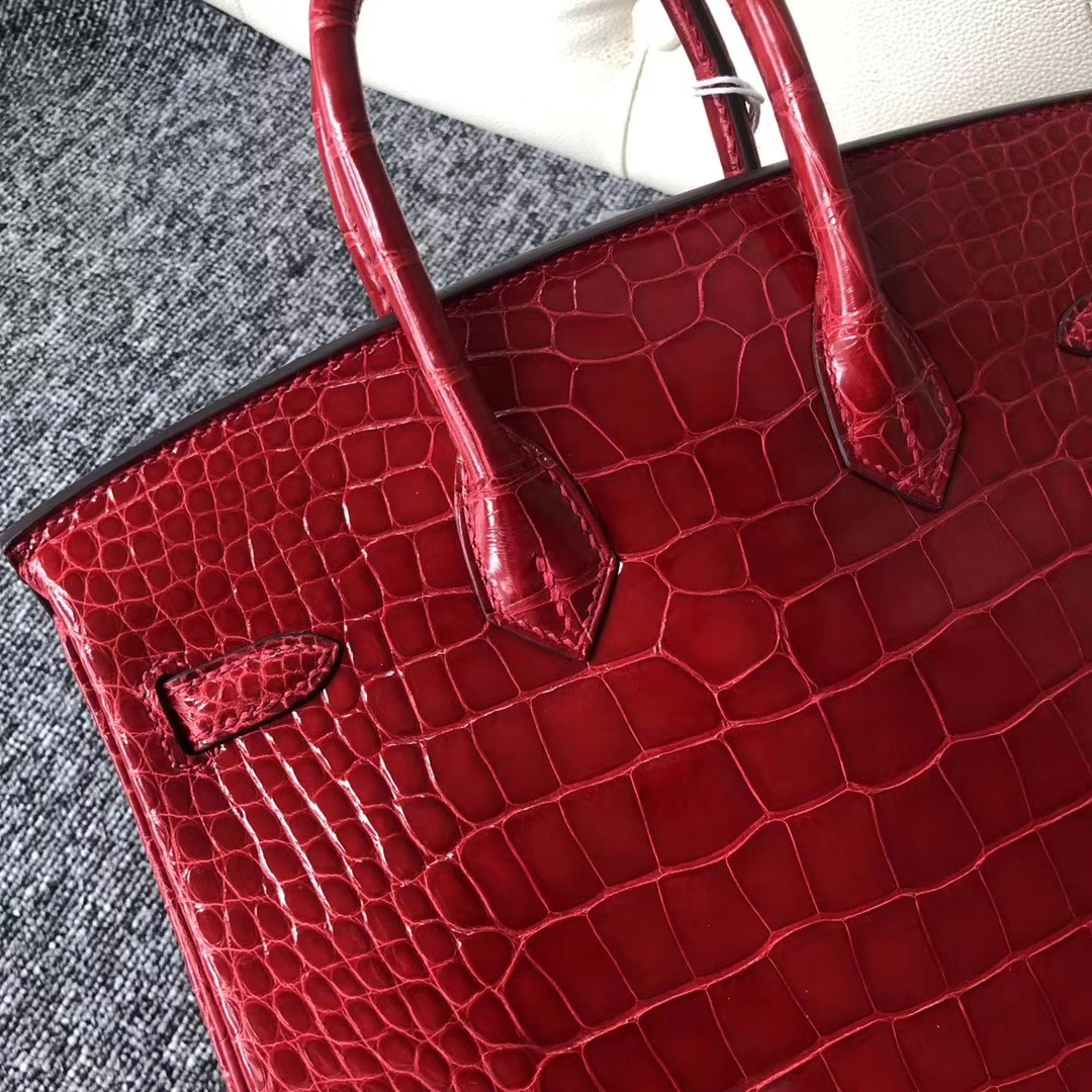 Stock Hermes CK95 Braise Alligator Shiny Crocodile Birkin25CM Bag Silver Hardware