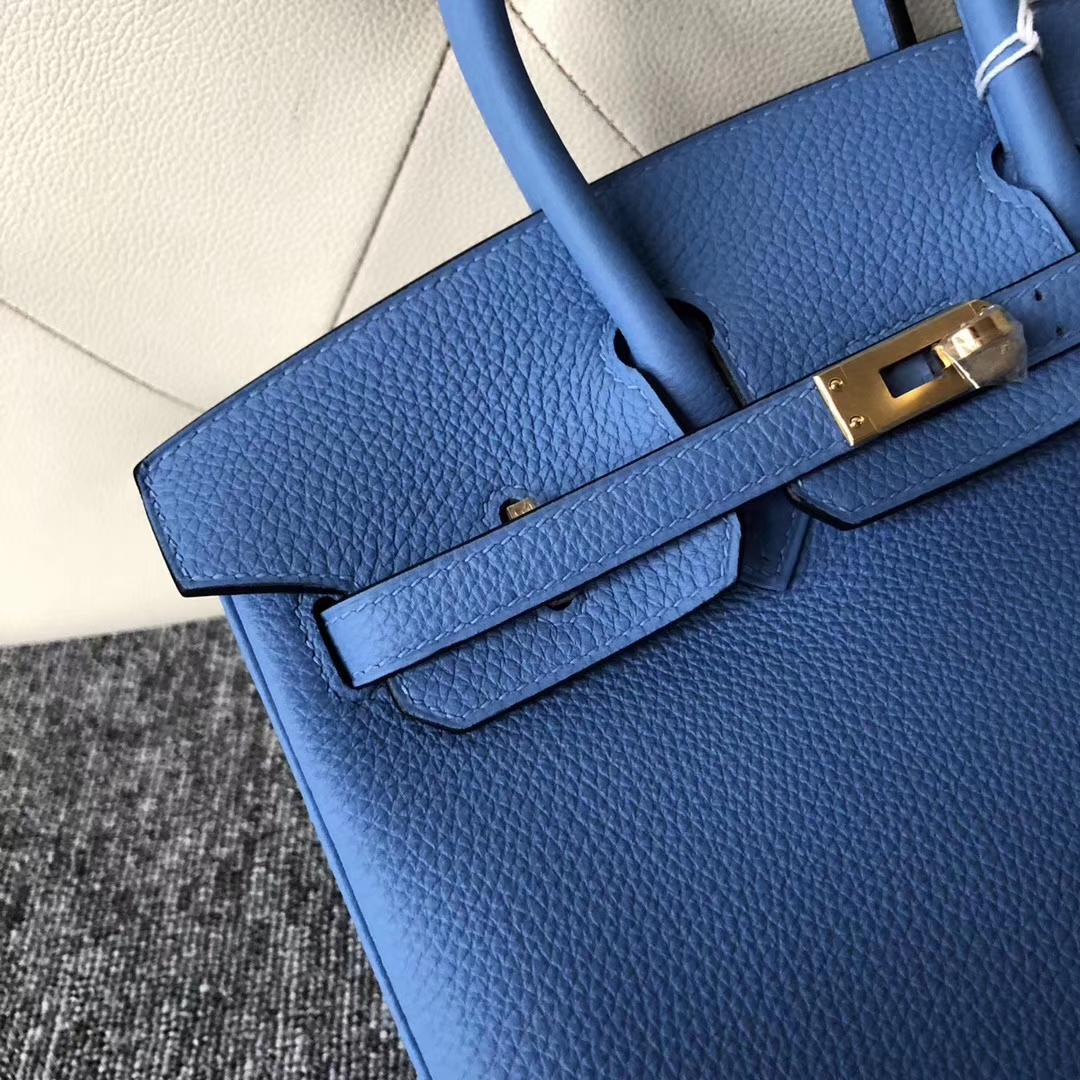 Stock Sale Hermes 2T Blue Paradise Togo Calf Birkin Bag25CM Gold Hardware