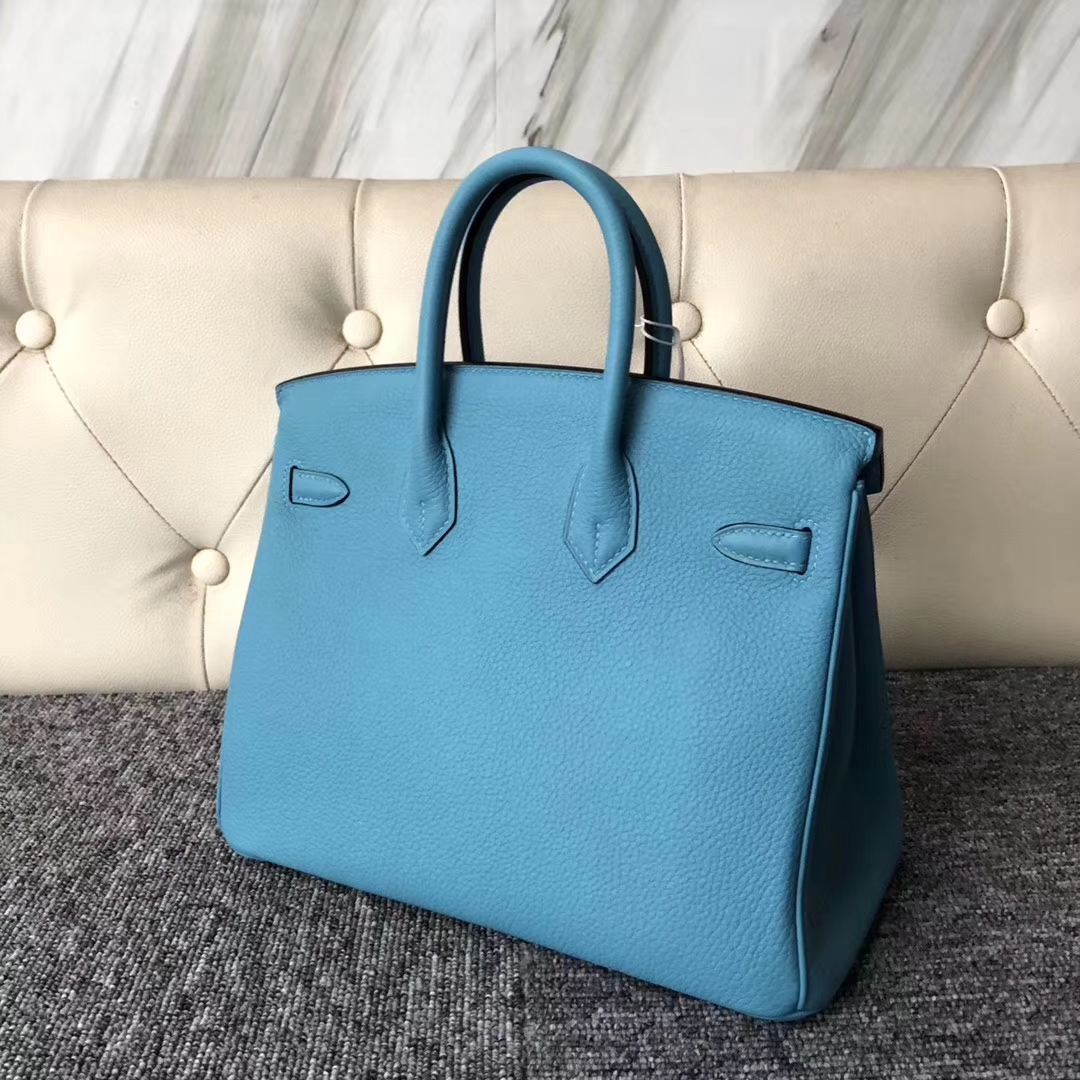 Stock Hermes Togo Calf Birkin25CM Tote Bag in P3 Bleu Du Nord Gold Hardware
