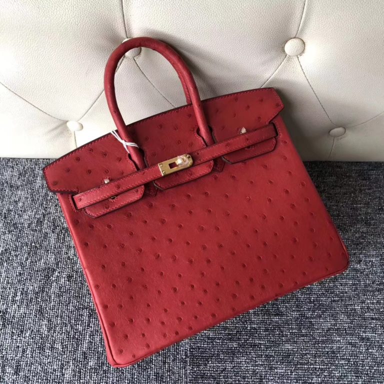 Hermes Q5 Rouge Casaque Ostrich Leather Birkin 25CM Bag