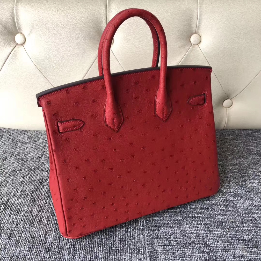 Stock Wholesale Hermes Q5 Rouge Casaque Ostrich Leather Birkin25CM Bag