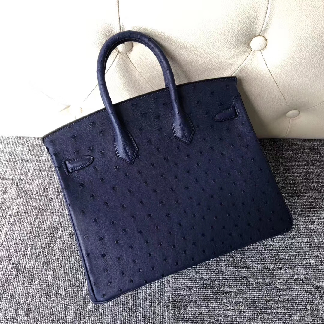 Stock Discount Hermes Ostrich Birkin Bag25CM in 7K Blue Saphir Gold Hardware