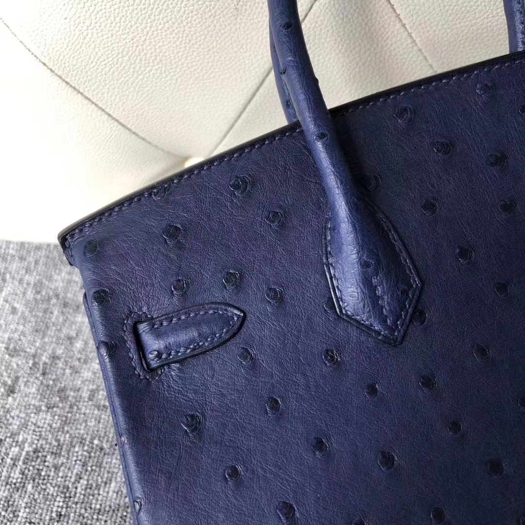 Stock Discount Hermes Ostrich Birkin Bag25CM in 7K Blue Saphir Gold Hardware