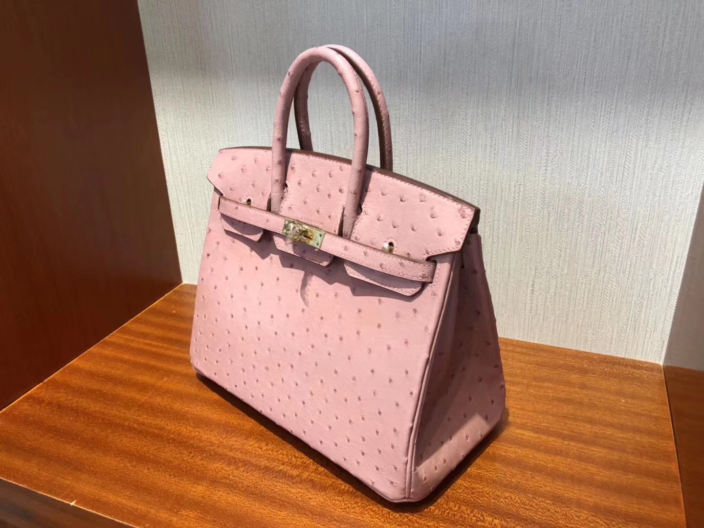 Stock Wholesale Hermes CC94 Terre Cuite Ostrich Leather Birkin Bag25CM Gold Hardware