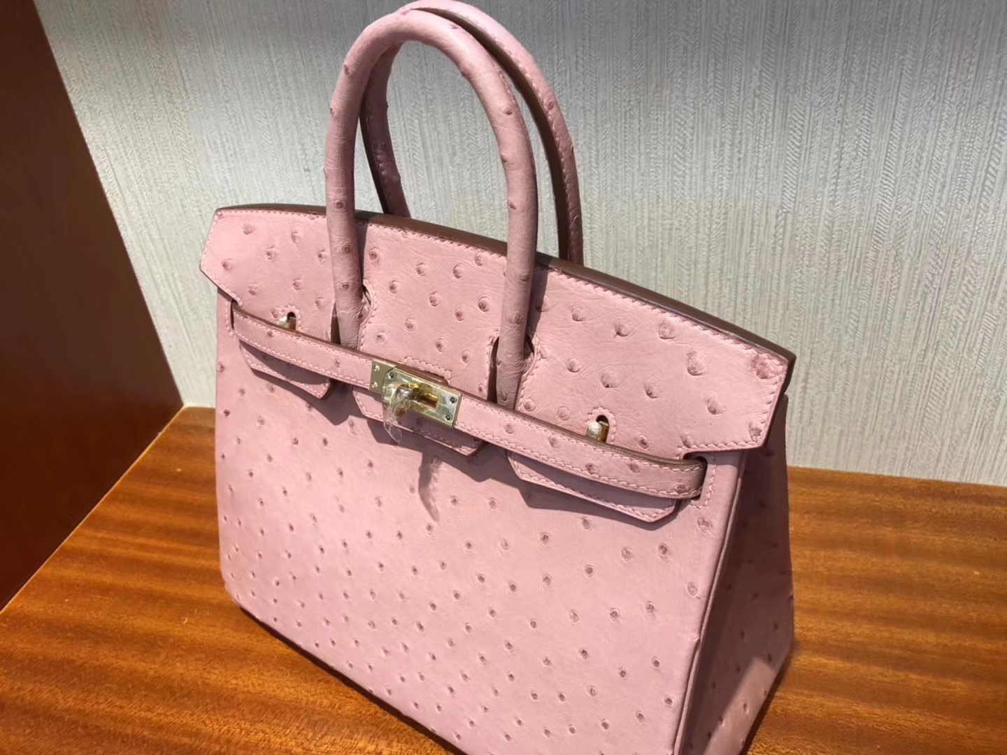 Stock Wholesale Hermes CC94 Terre Cuite Ostrich Leather Birkin Bag25CM Gold Hardware