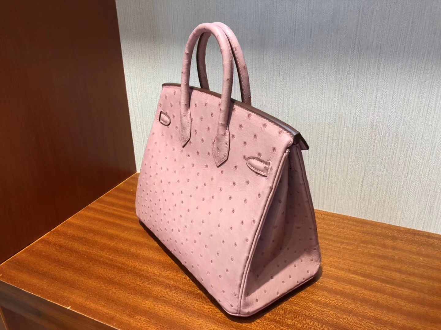 Stock Wholesale Hermes CC94 Terre Cuite Ostrich Leather Birkin Bag25CM Gold Hardware