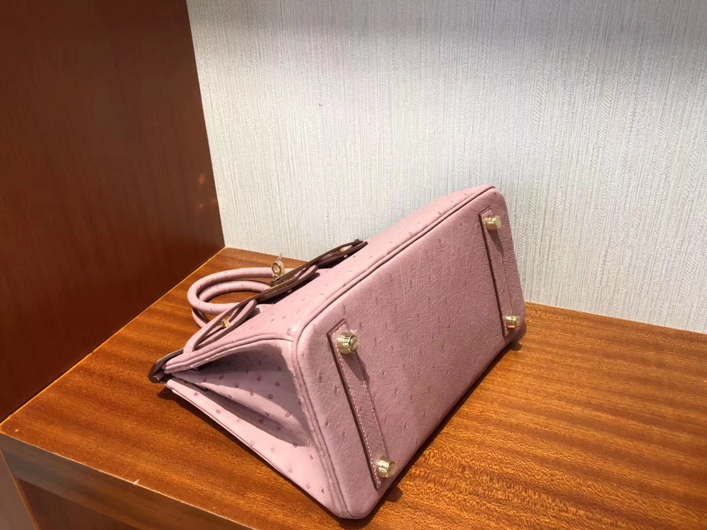 Stock Wholesale Hermes CC94 Terre Cuite Ostrich Leather Birkin Bag25CM Gold Hardware