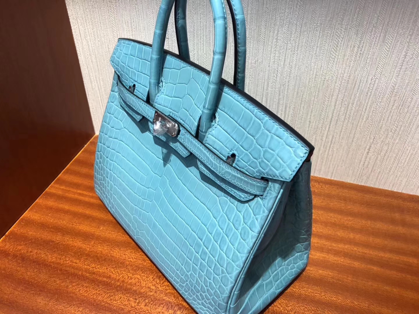 Stock Noble Hermes 3Z Blue Saint-cyr Crocodile Matt Birkin25CM Bag Silver Hardware