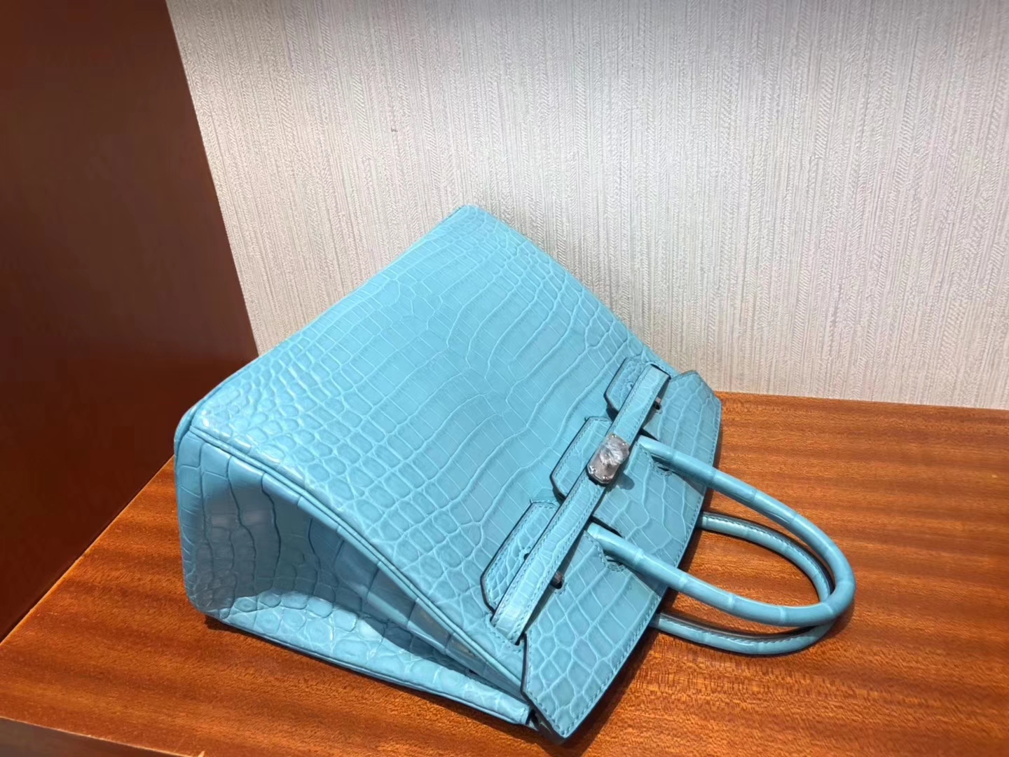 Stock Noble Hermes 3Z Blue Saint-cyr Crocodile Matt Birkin25CM Bag Silver Hardware