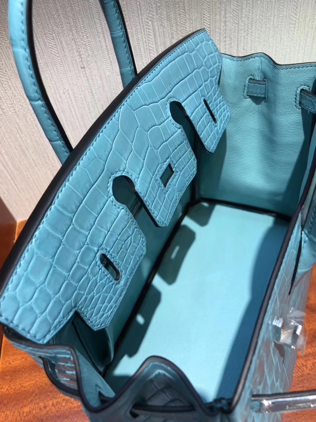 Stock Noble Hermes 3Z Blue Saint-cyr Crocodile Matt Birkin25CM Bag Silver Hardware