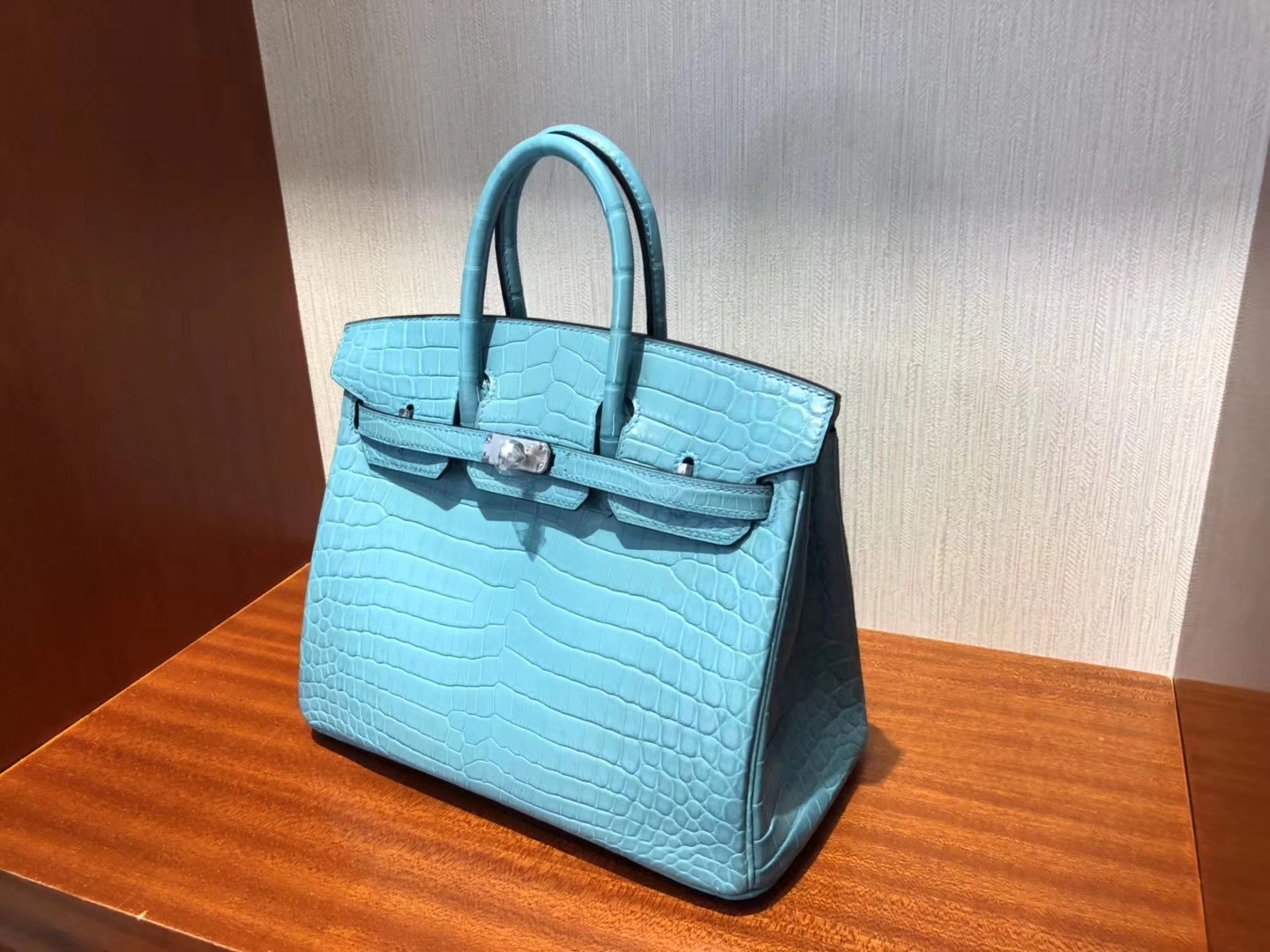 Stock Noble Hermes 3Z Blue Saint-cyr Crocodile Matt Birkin25CM Bag Silver Hardware