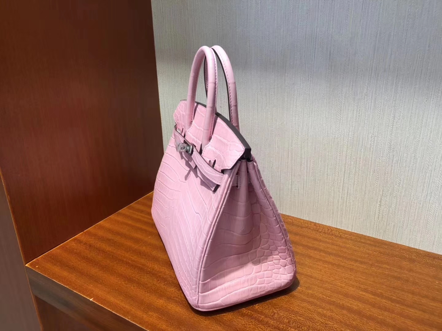 Stock Pretty Hermes Crocodile Matt Leather Birkin Bag25CM in Rose Barbie Silver Hardware