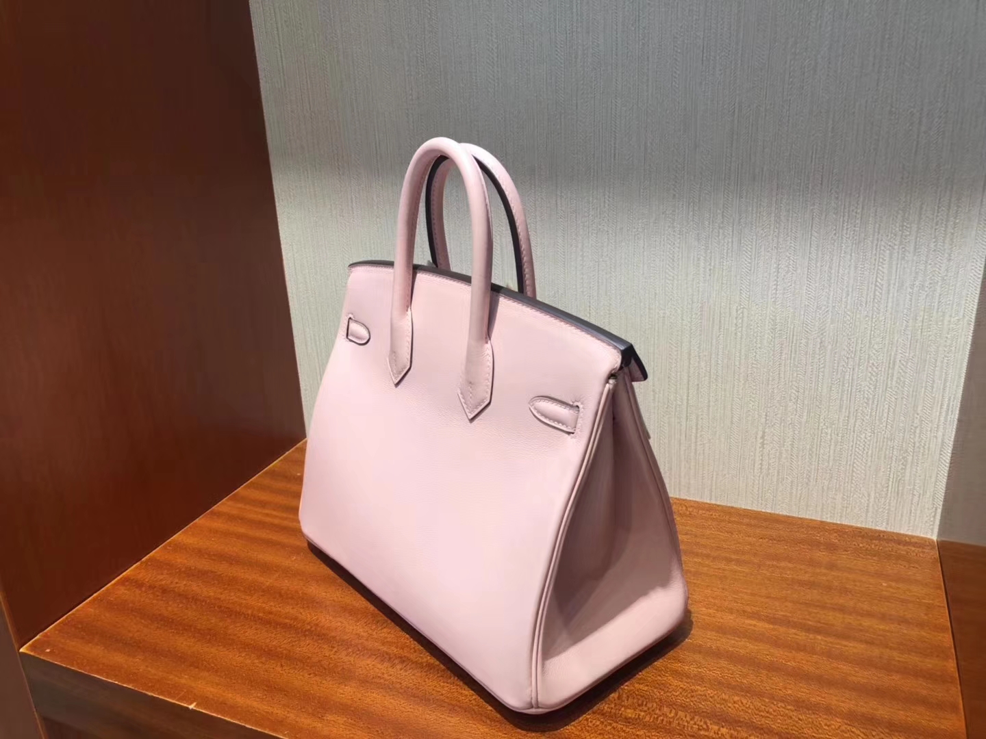 Stock Hermes 3Q Rose Sakura Swift Calf Birkin25CM Bag Gold/Silver Hardware