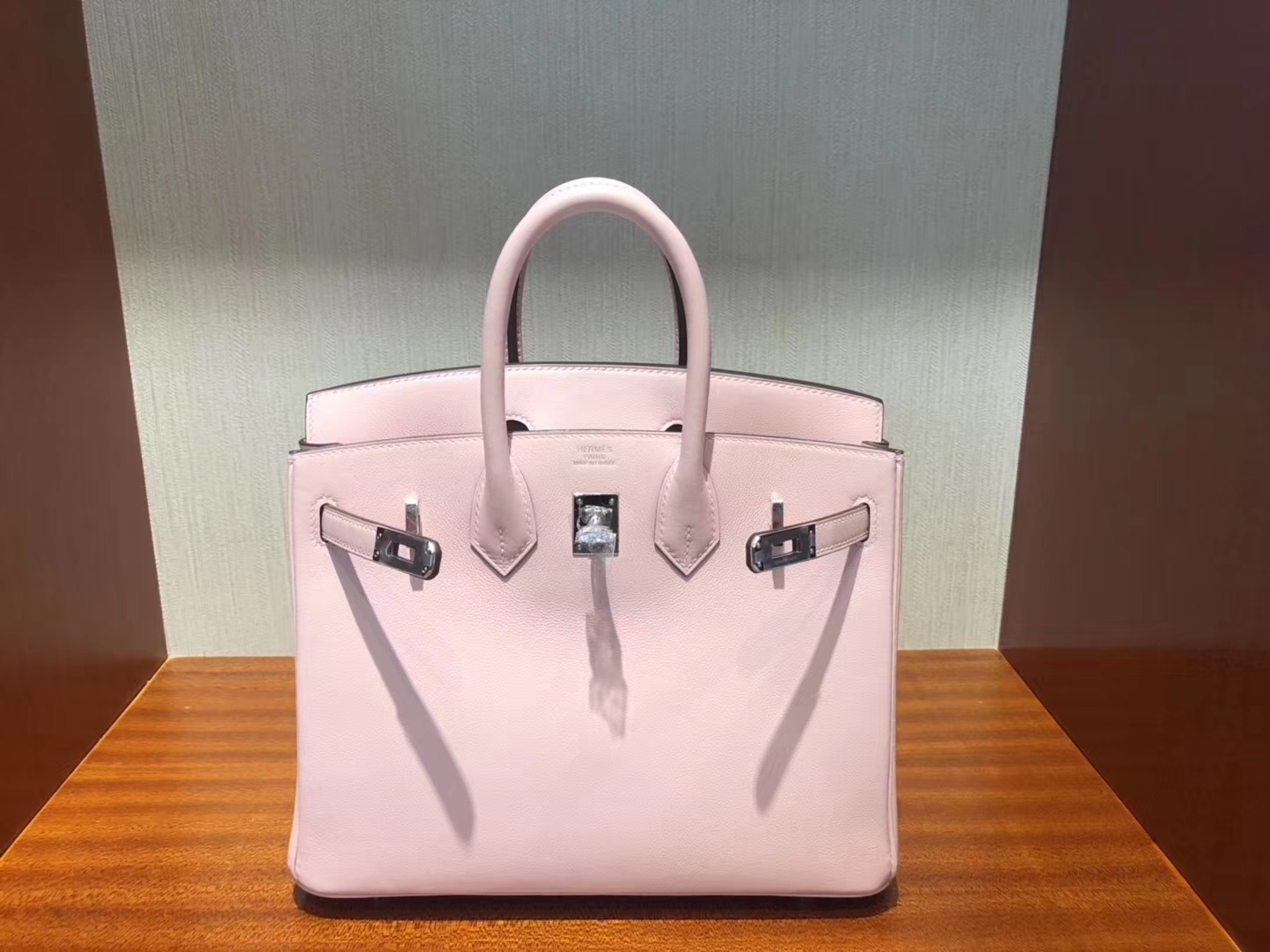 Stock Hermes 3Q Rose Sakura Swift Calf Birkin25CM Bag Gold/Silver Hardware