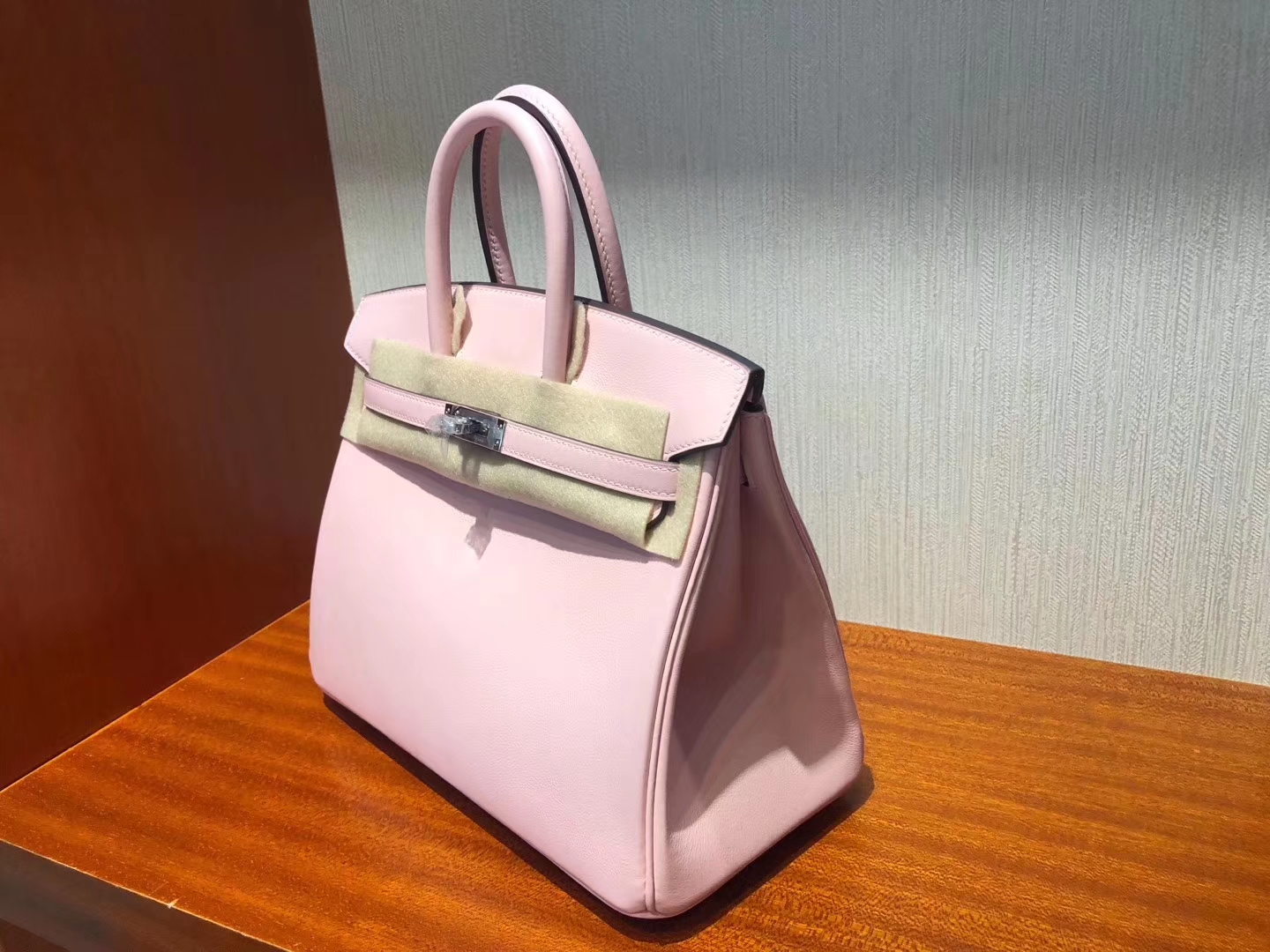 Stock Hermes 3Q Rose Sakura Swift Calf Birkin25CM Bag Gold/Silver Hardware