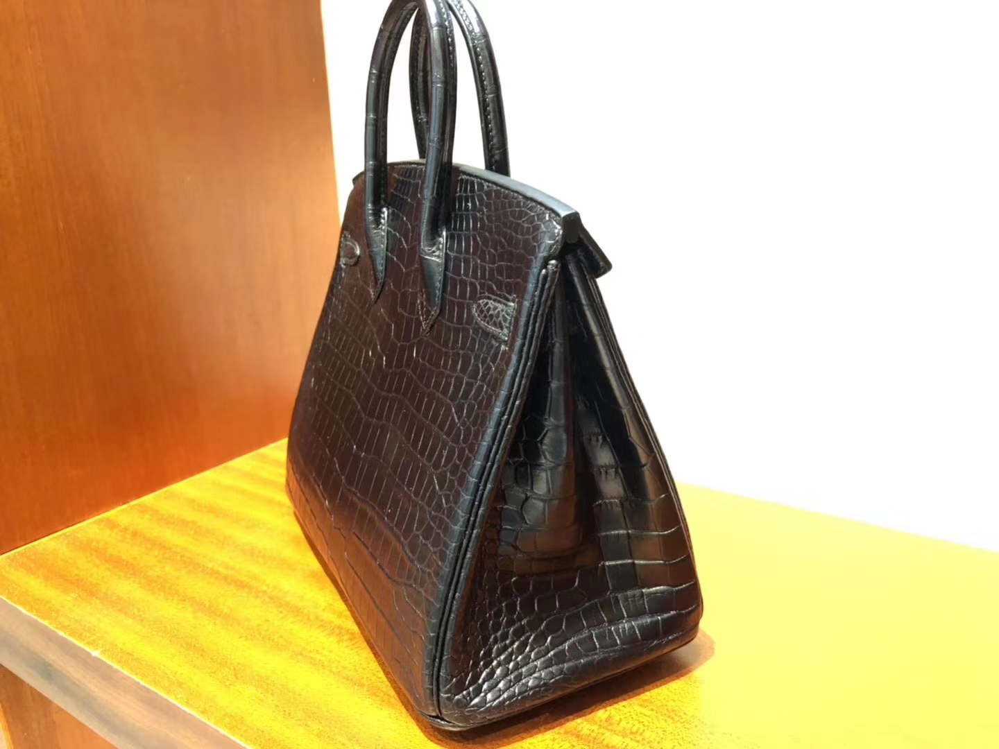 Discount Hermes Matt Crocodile Birkin Bag25CM in CK89 Noir Gold Hardware