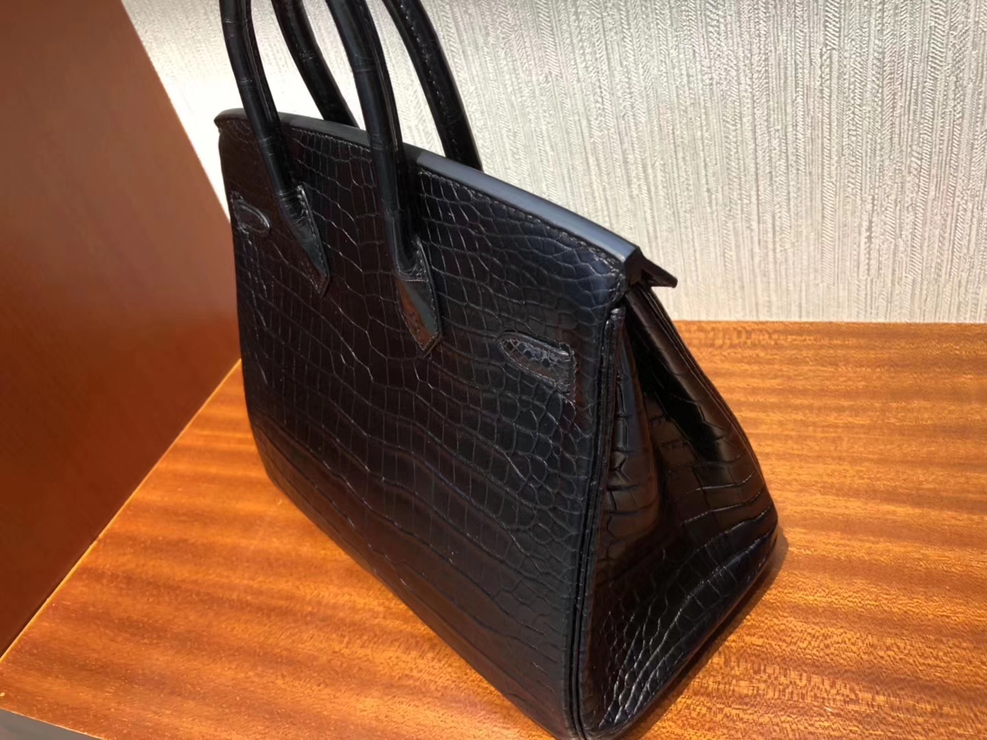 Discount Hermes Matt Crocodile Birkin Bag25CM in CK89 Noir Gold Hardware
