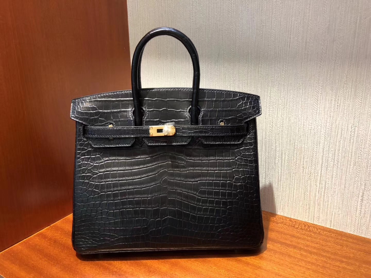 Discount Hermes Matt Crocodile Birkin Bag25CM in CK89 Noir Gold Hardware