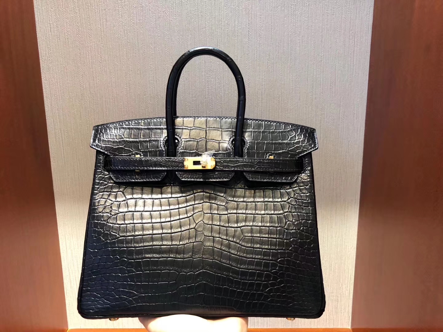 Discount Hermes Matt Crocodile Birkin Bag25CM in CK89 Noir Gold Hardware