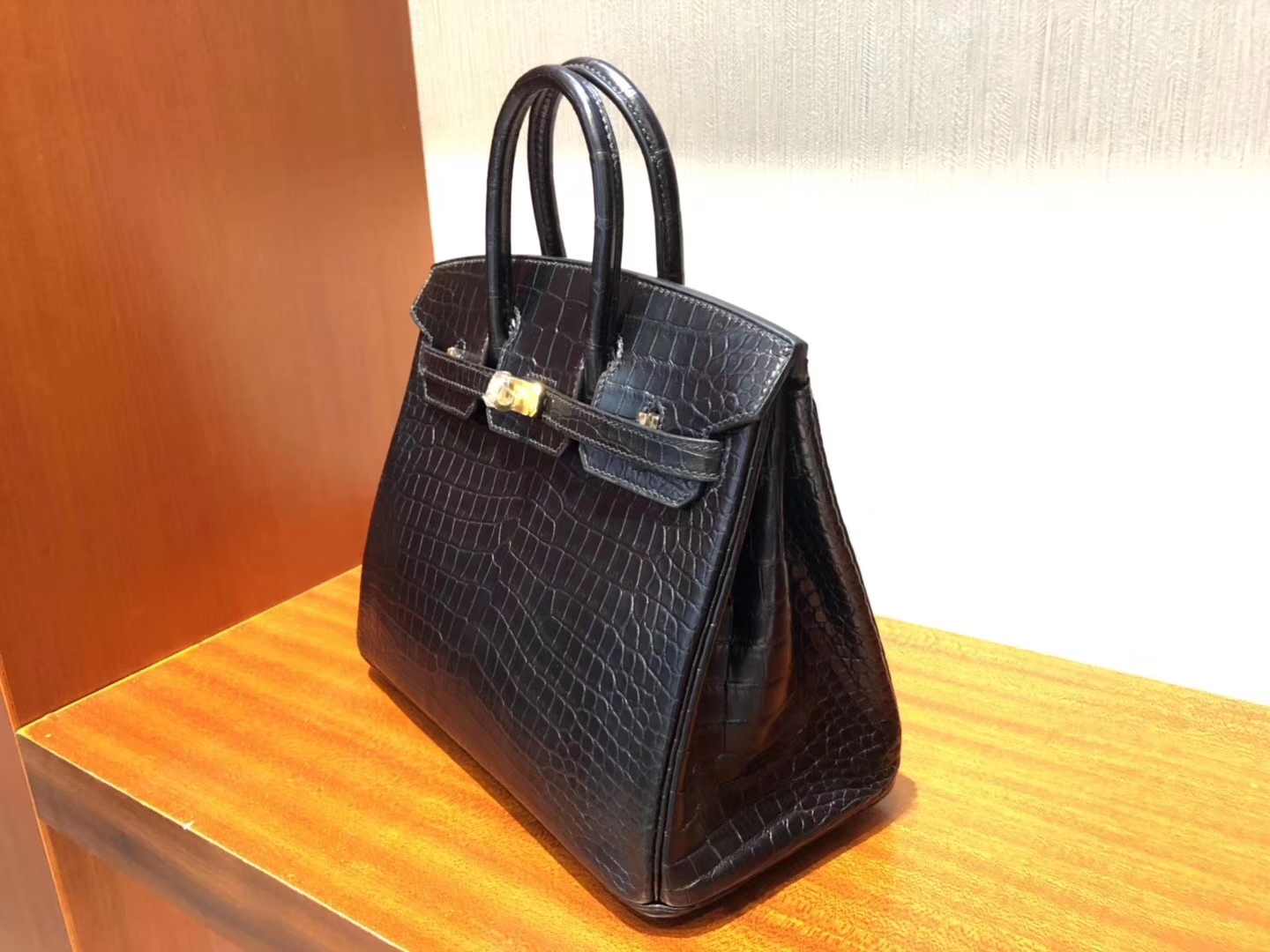 Discount Hermes Matt Crocodile Birkin Bag25CM in CK89 Noir Gold Hardware