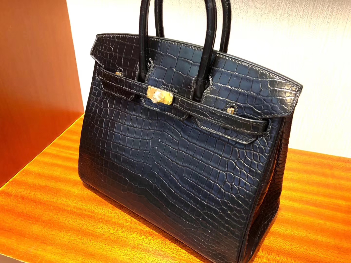 Discount Hermes Matt Crocodile Birkin Bag25CM in CK89 Noir Gold Hardware
