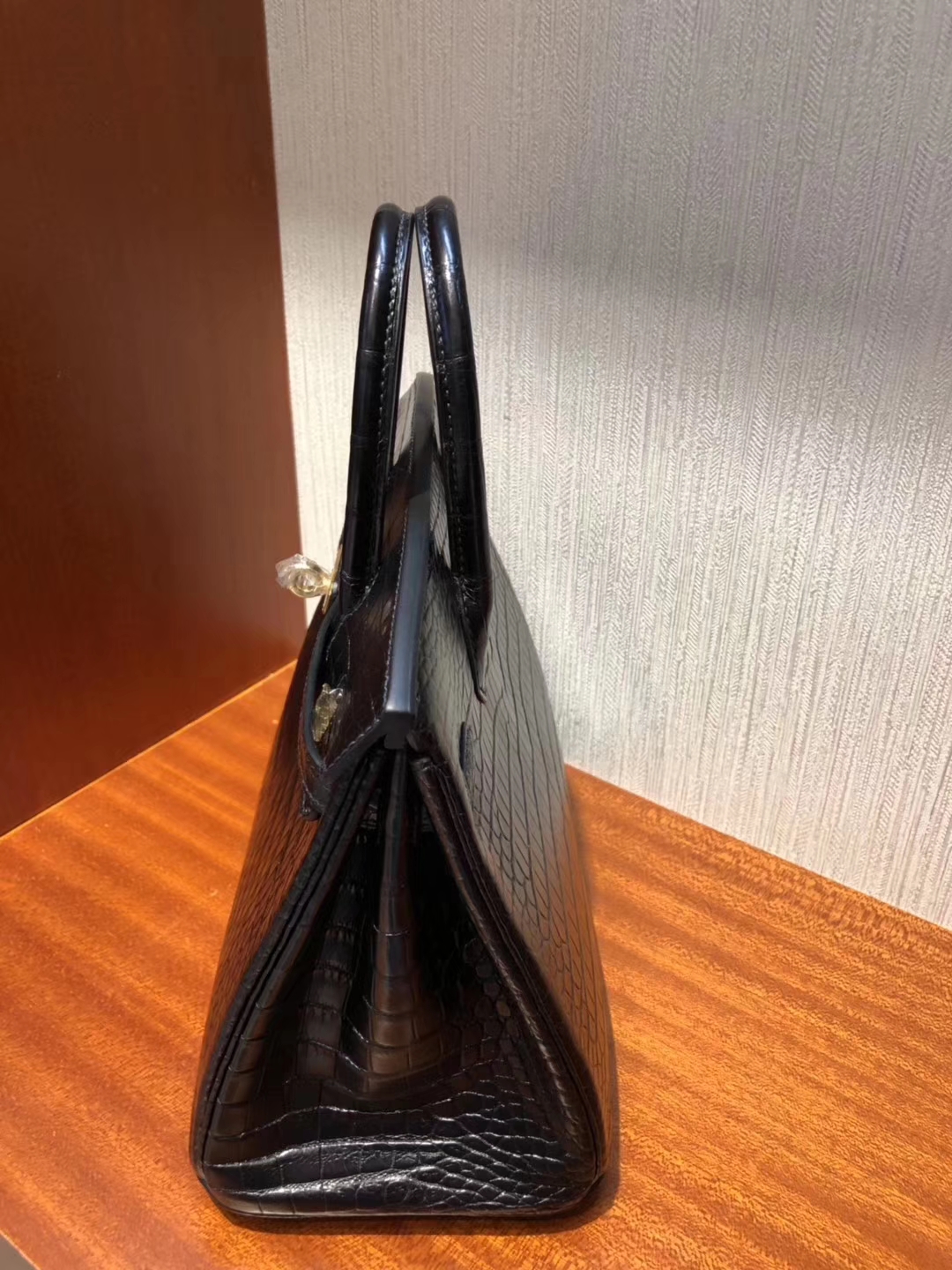 Discount Hermes Matt Crocodile Birkin Bag25CM in CK89 Noir Gold Hardware