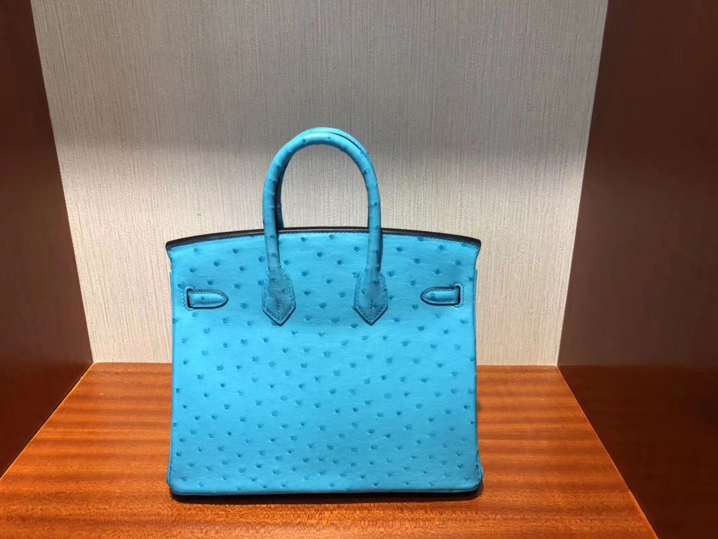 Noble Hermes 3P Blue Attol KK Ostrich Birkin Bag25CM Silver Hardware