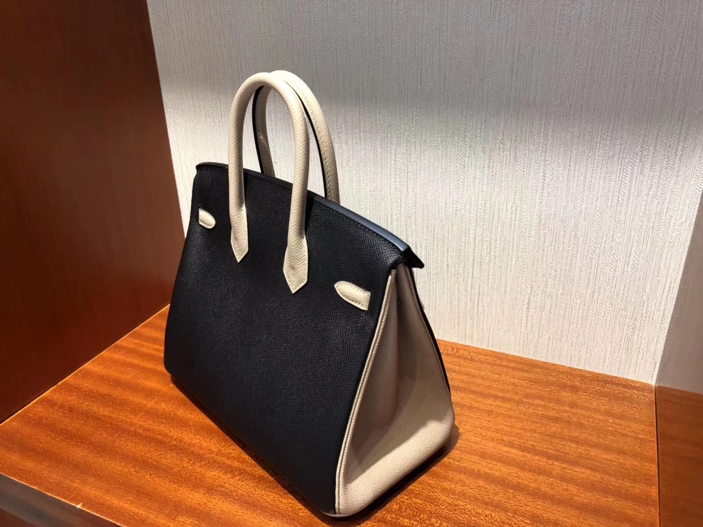 Fashion Hermes CK89 Noir/S2 Grey Trench Epsom Calf Birkin25CM Bag Gold Hardware