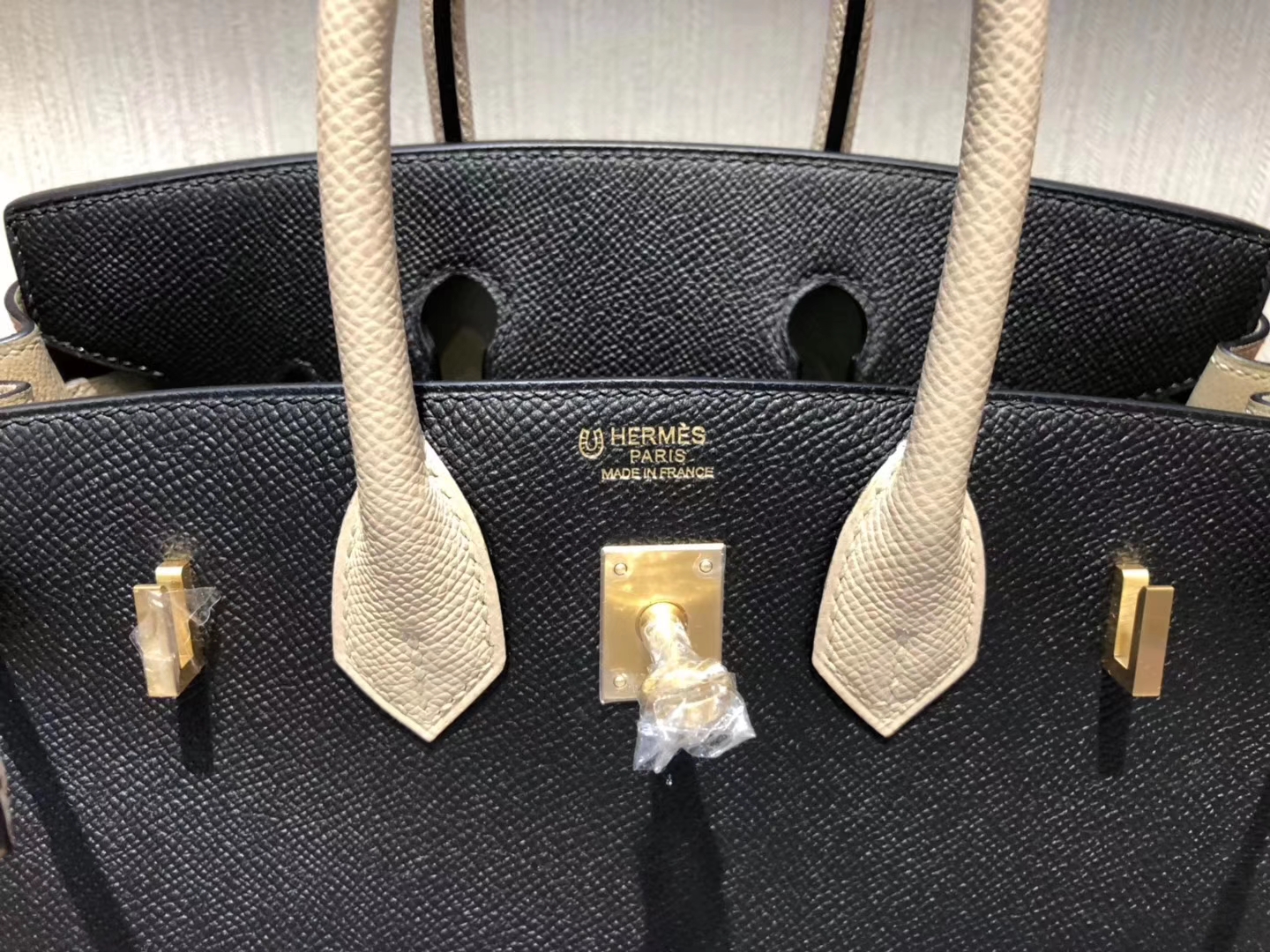 Fashion Hermes CK89 Noir/S2 Grey Trench Epsom Calf Birkin25CM Bag Gold Hardware