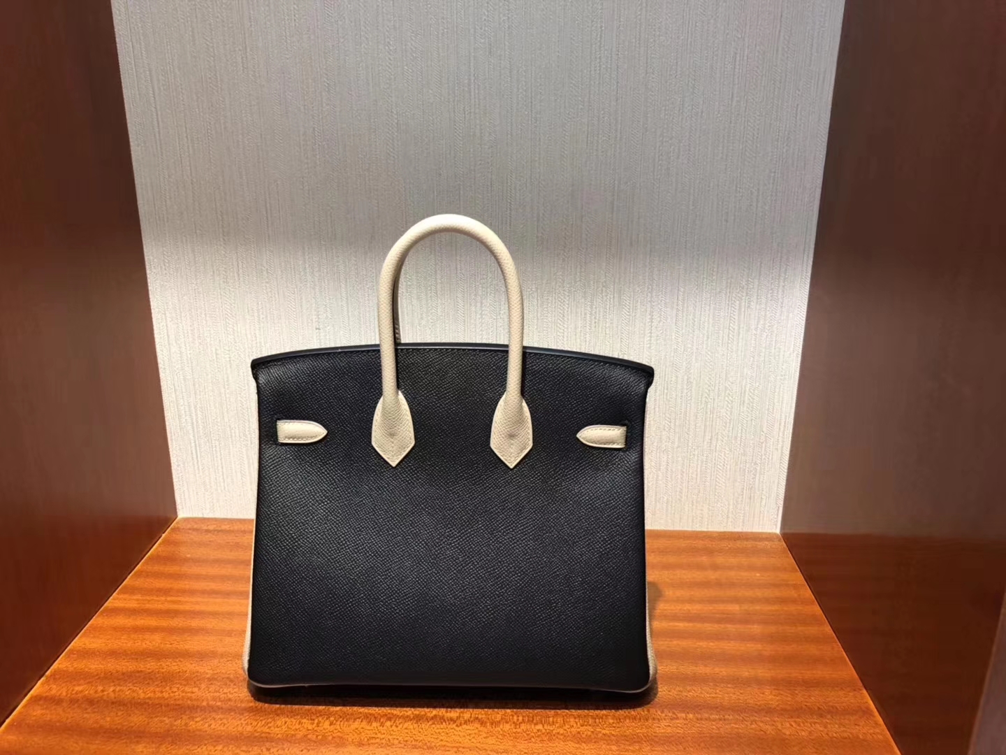 Fashion Hermes CK89 Noir/S2 Grey Trench Epsom Calf Birkin25CM Bag Gold Hardware