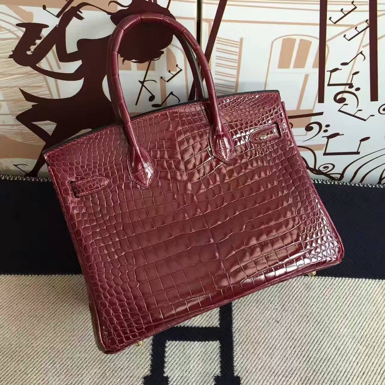 Discount Hermes CK57 Bordeaux Porosus Crocodile Leather Birkin Bag 30cm