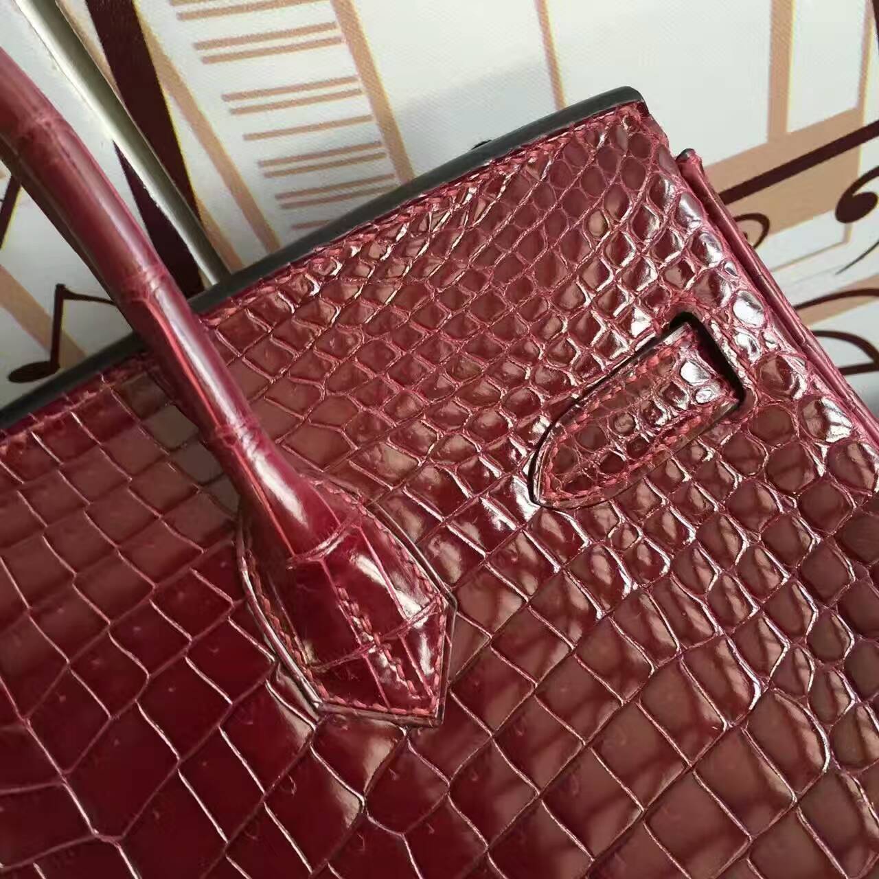 Discount Hermes CK57 Bordeaux Porosus Crocodile Leather Birkin Bag 30cm