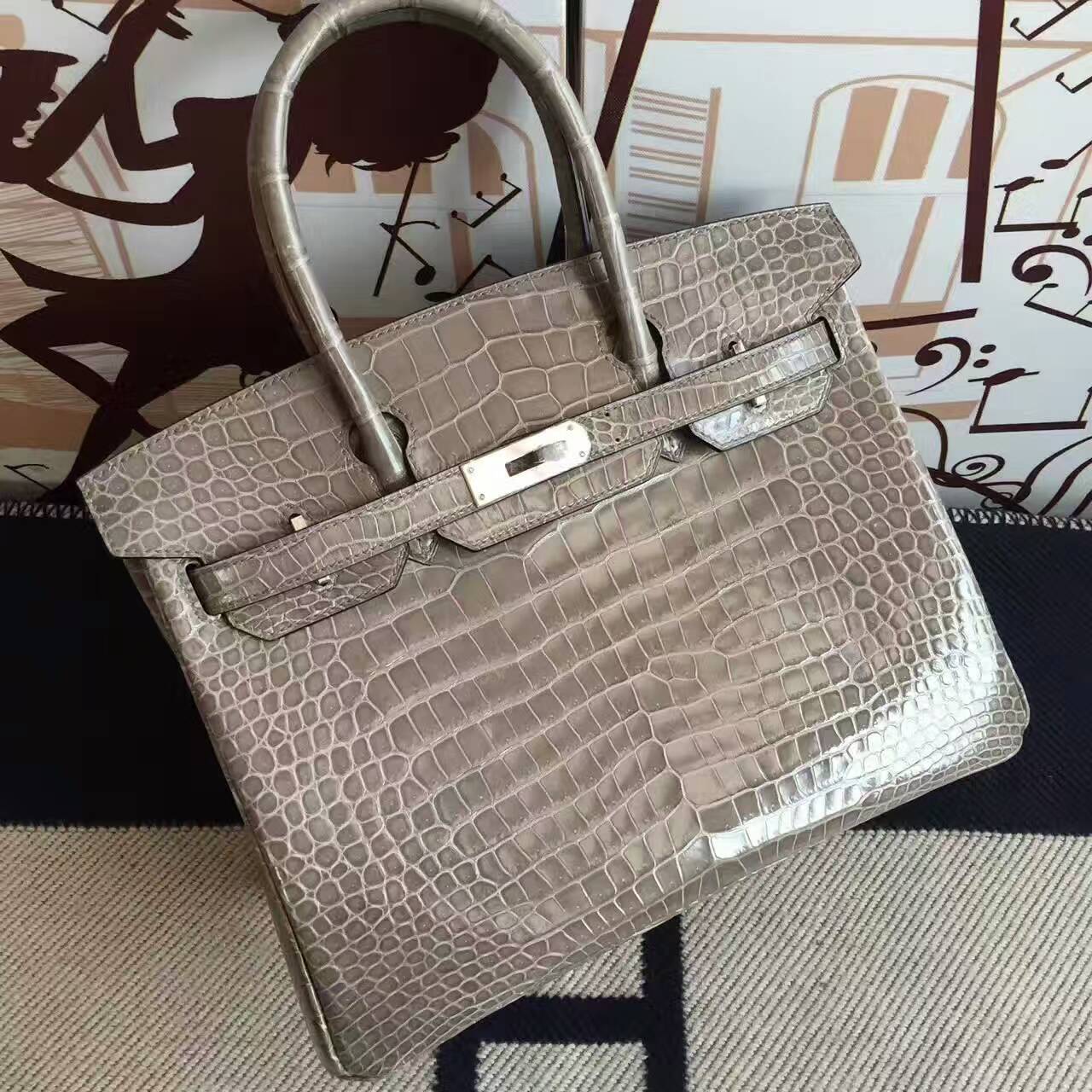 New Arrival Hermes Crocodile Leather Birkin30cm Bag in C81 Gris Tourterell