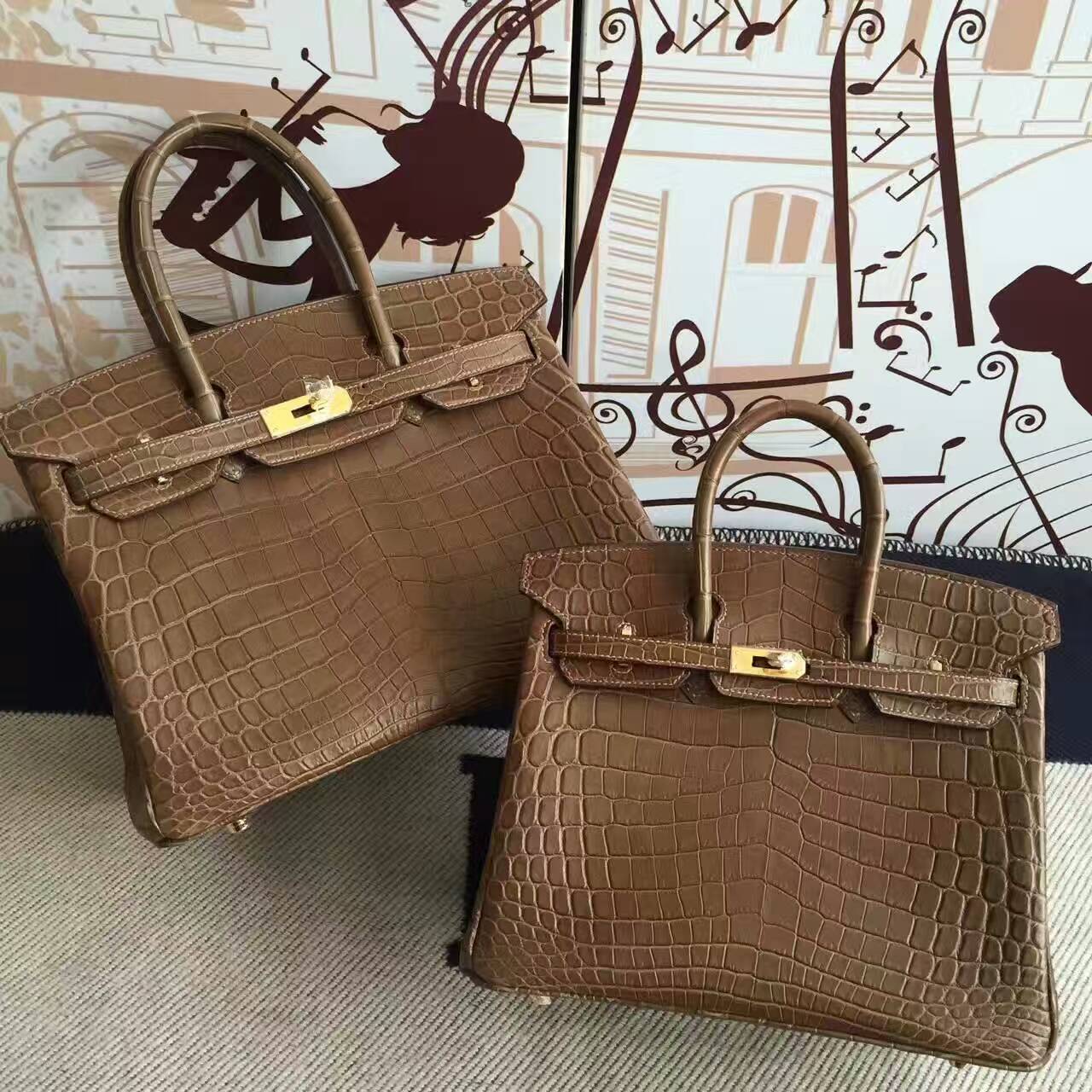 Discount Hermes Brown Crocodile Matt Leather Birkin Bag 30cm