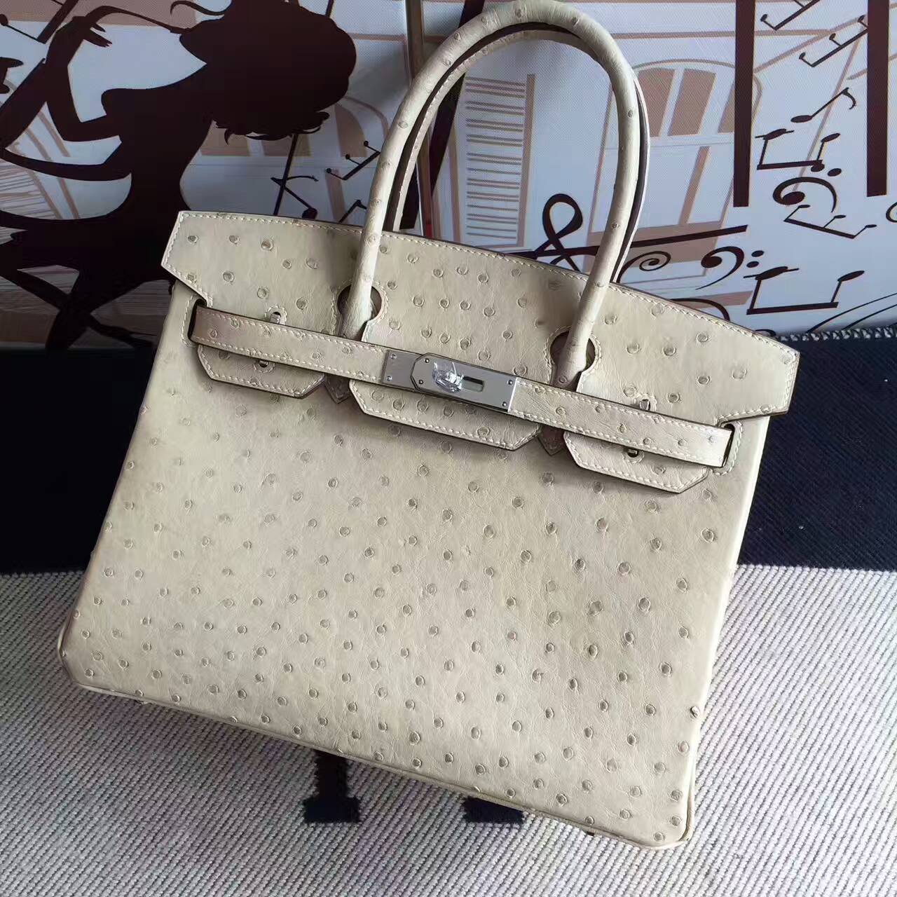 Wholesale Hermes 3C Parchemin Ostrich Leather Birkin30cm Handbag