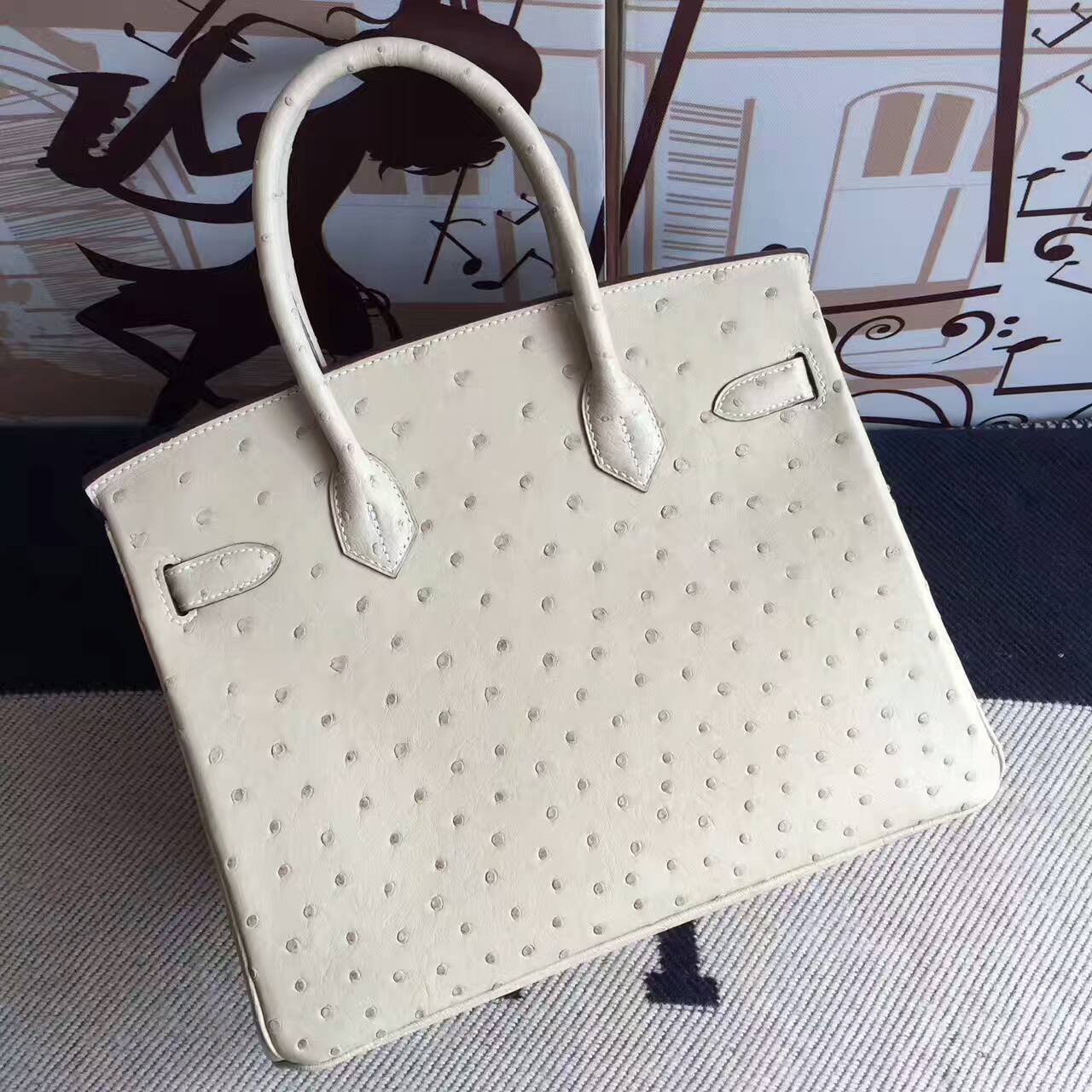Wholesale Hermes 3C Parchemin Ostrich Leather Birkin30cm Handbag