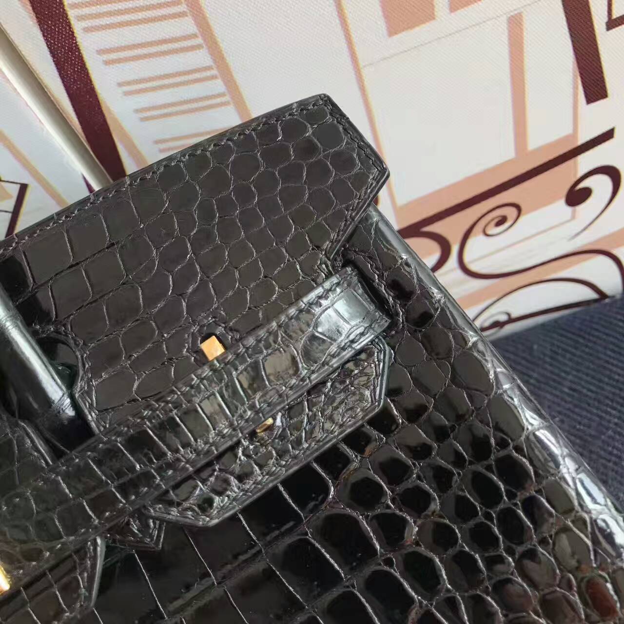 High Quality Hermes Crocodile Shiny Leather Birkin30cm in CK89 Black