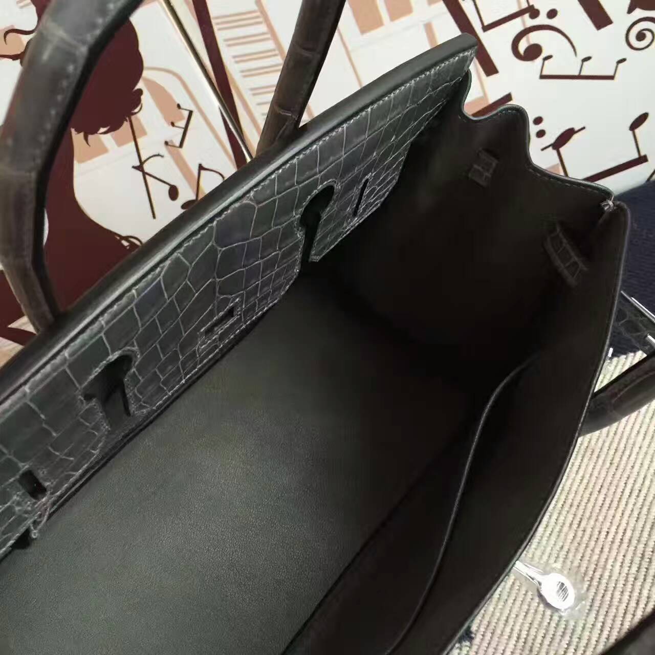 Wholesale Hermes 8M Gris Paris Crocodile Shiny Leather Birkin Bag 30cm